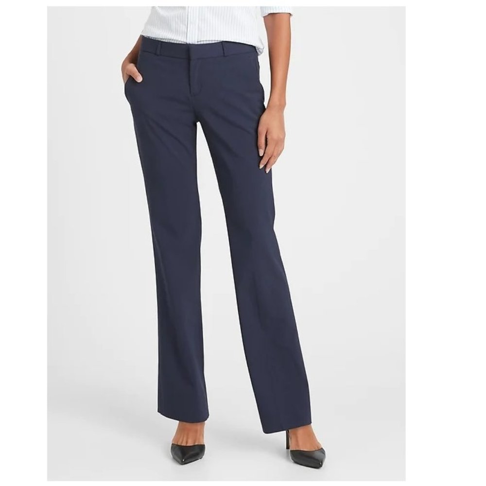 NWT Lands End Womens Mid Rise Comfort Trouser Dress Pants Navy Size 16 35W $80